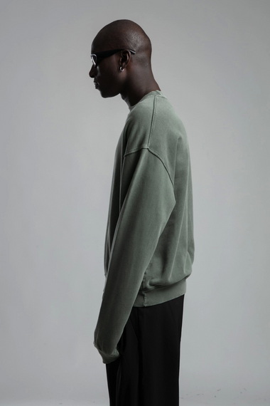 Чоловічий oversized светр з круглним вирізом, відмитий - зелений, різні розміри S, M, L, XL, XXL - фото 2