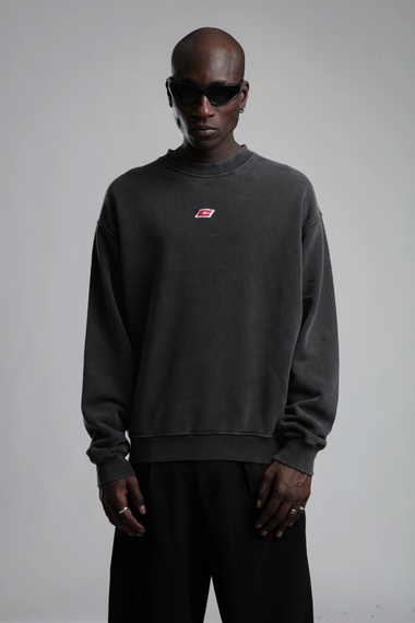 Erkek Owersize Kapüşonlu Yıkamalı Sweatshirt -Gri - fotoğraf 3