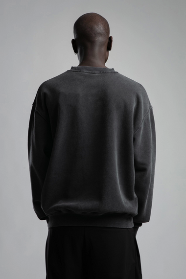 Erkek Owersize Kapüşonlu Yıkamalı Sweatshirt -Gri - fotoğraf 4