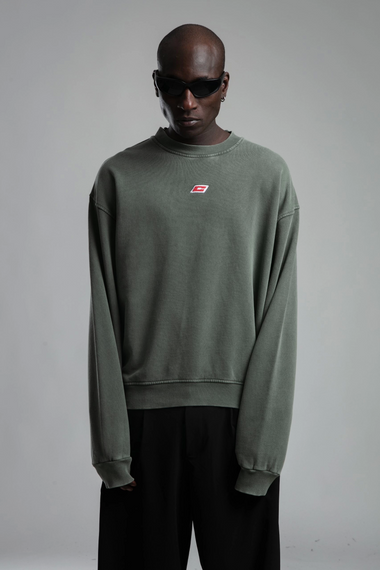 Чоловічий oversized светр з круглним вирізом, відмитий - зелений, різні розміри S, M, L, XL, XXL - фото 3