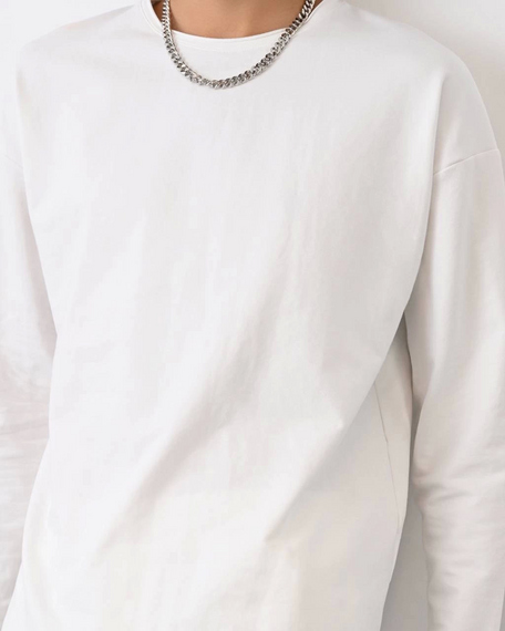 Erkek Bisiklet Yaka 2 İplik Uzun Kol Owersıze Sweat - Beyaz - photo 2