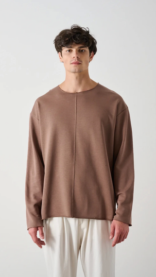 Erkek Bisiklet Pis Yaka Uzun Kol Owersıze Sweat - Kahverengi - fotoğraf 1