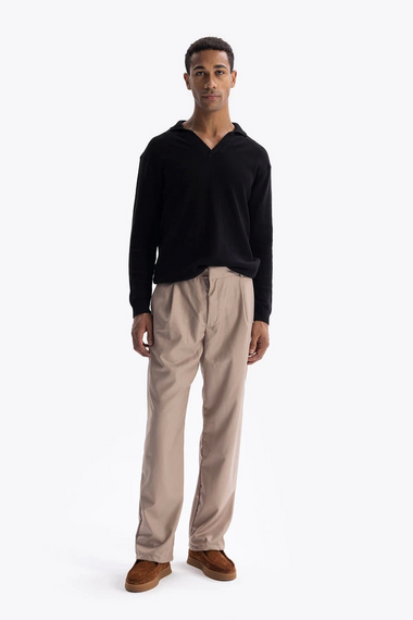 قميص بولو رجالي طويل الأكمام مصنوع من الكروشيه - أسود - صورة 1