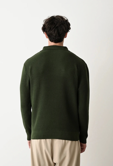 Мужская длиннорубашечная трикотажная футболка с воротником-поло - зеленая - фото 5