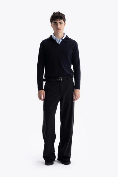 Erkek Polo Yaka Uzun Kol Örme Triko - Lacivert - photo 1