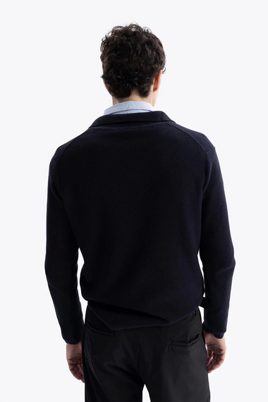 Erkek Polo Yaka Uzun Kol Örme Triko - Lacivert - photo 4