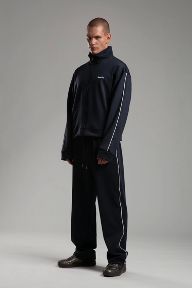 Erkek Owersize Fermuarlı Eşofman Takımı-Lacivert - fotoğraf 1