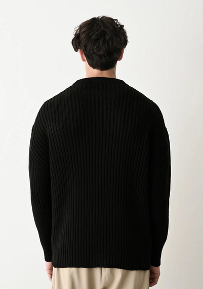 Erkek Bisiklet Yaka Owersıze Örme Triko - Siyah - photo 3