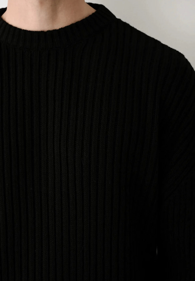 Erkek Bisiklet Yaka Owersıze Örme Triko - Siyah - photo 4