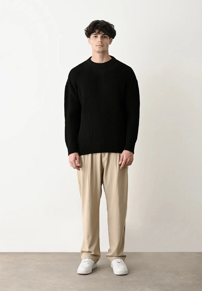 Erkek Bisiklet Yaka Owersıze Örme Triko - Siyah - photo 5