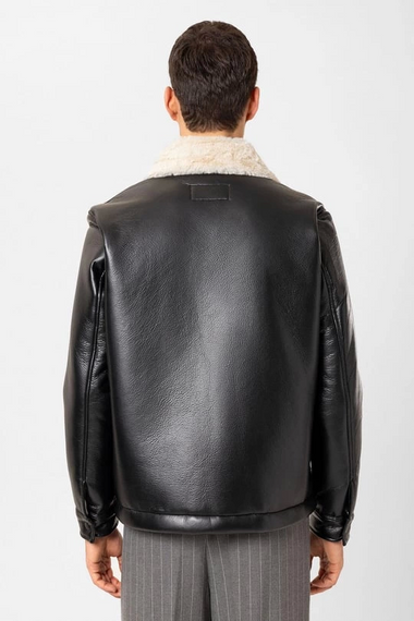 Erkek Normal Kalıp Önü Cepli İçi Kürklü Deri Mont- Siyah - صورة 4