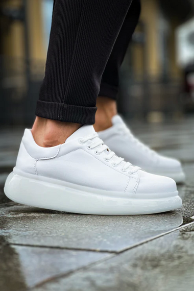 Erkek Sneakers Şeffaf Taban Günlük Spor Casual Ayakkabı -Beyaz-Beyaz - fotoğraf 1