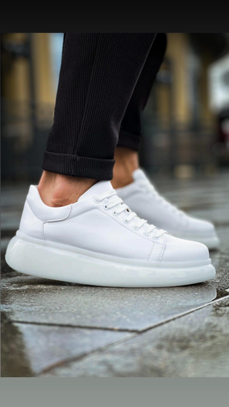 Erkek Sneakers Şeffaf Taban Günlük Spor Casual Ayakkabı -Beyaz-Beyaz - fotoğraf 3