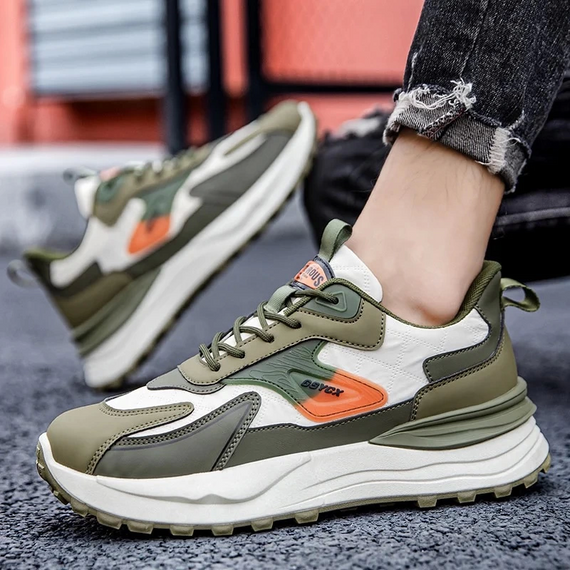 Чоловічі повсякденні ортопедичні спортивні туфлі - зелені з шкіряними та текстильними матеріалами розмір 40-47 - фото 1