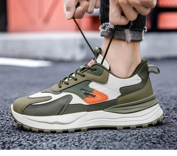 Чоловічі повсякденні ортопедичні спортивні туфлі - зелені з шкіряними та текстильними матеріалами розмір 40-47 - фото 2