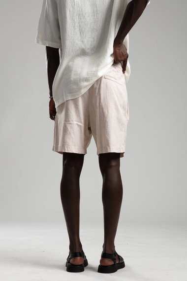 Мужские шорты из льна с эластичным поясом - кремовые, размер S, M, L, XL, XXL - фото 1