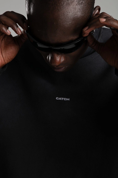 Erkek Owersize İçi Şardonlu Bisiklet Yaka Catch Yazılı Eskitme Sweatshirt - Gri - photo 2