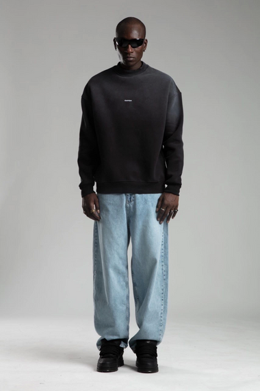 Erkek Owersize İçi Şardonlu Bisiklet Yaka Catch Yazılı Eskitme Sweatshirt - Gri - photo 3