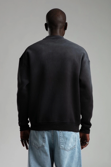 Erkek Owersize İçi Şardonlu Bisiklet Yaka Catch Yazılı Eskitme Sweatshirt - Gri - photo 4