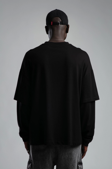 Erkek İnce Owersize Baskılı Sweatshirt -Siyah - fotoğraf 2