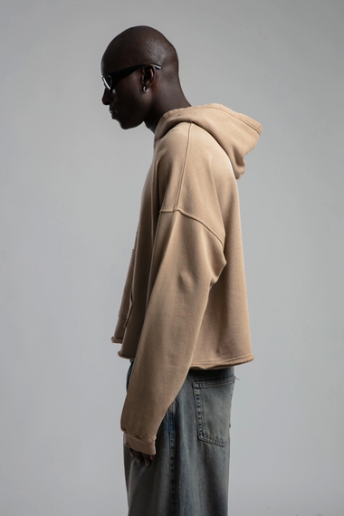 Owersize Arkası 03 Baskılı Kapüşonlu Yıkamalı Sweatshirt -Kremrengi - photo 2