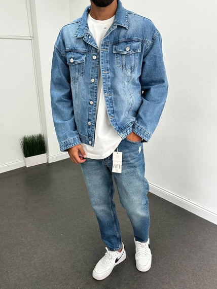 Мужская оверсайз джинсовая куртка - синий, размеры S, M, L, XL, для роста 160-195 см и веса 60-95 кг
