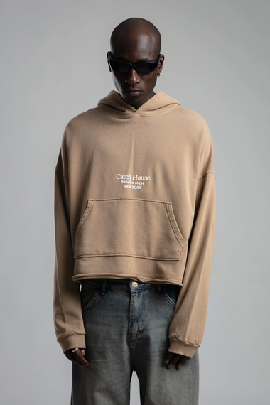 Owersize Arkası 03 Baskılı Kapüşonlu Yıkamalı Sweatshirt -Kremrengi - photo 4