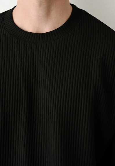 Erkek Bisiklet Yaka Fitilli Uzun Kol Owersıze Sweat-Siyah - fotoğraf 4