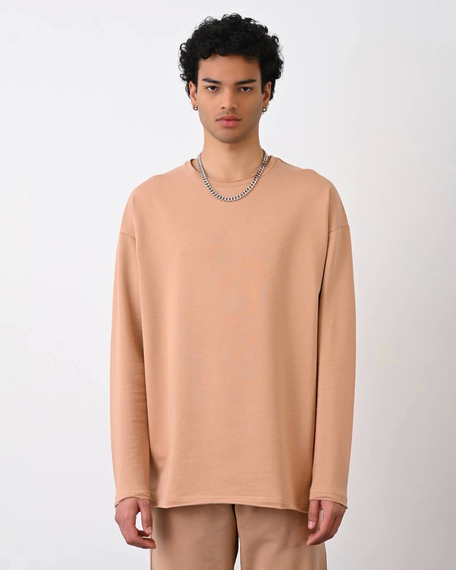 Erkek Bisiklet Yaka 2 İplik Uzun Kol Owersıze Sweat - Siyah - fotoğraf 2