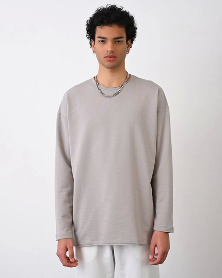 Erkek Bisiklet Yaka 2 İplik Uzun Kol Owersıze Sweat - Siyah - fotoğraf 4