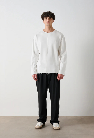 Erkek Bisiklet Pis Yaka Uzun Kol Owersıze Sweat - Beyaz - fotoğraf 3