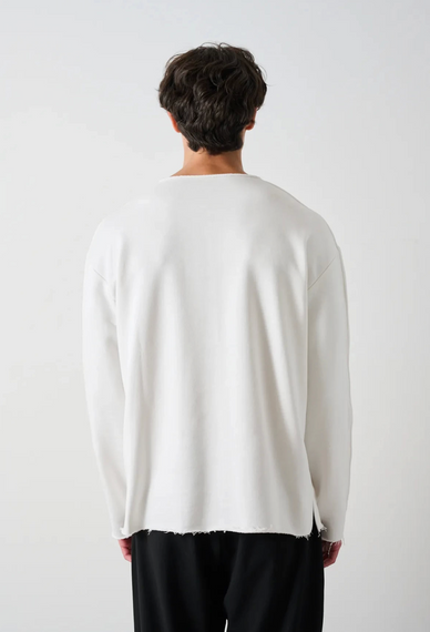 Erkek Bisiklet Pis Yaka Uzun Kol Owersıze Sweat - Beyaz - fotoğraf 5