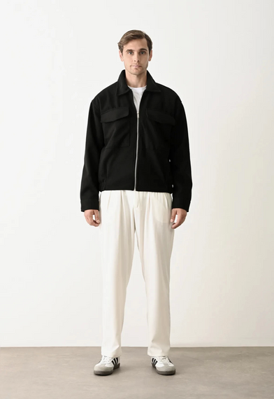 Мужская оверсайз куртка с боковой молнией - черная, размеры S, M, L, XL для роста от 160 до 195 см и веса до 95 кг - фото 1