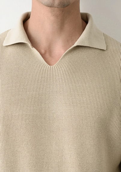 تيشيرت بولو رجالي بأكمام طويلة من الصوف - كريم - صورة 5