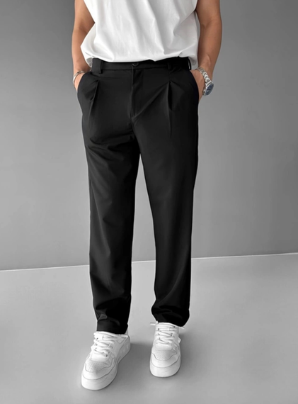 Erkek Öreme Kumaş Baggy Pantolon -Siyah - fotoğraf 1
