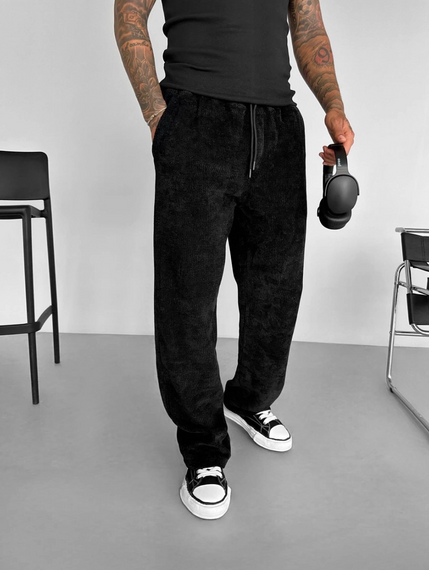 Erkek Öreme Kumaş Baggy Pantolon -Siyah - fotoğraf 3