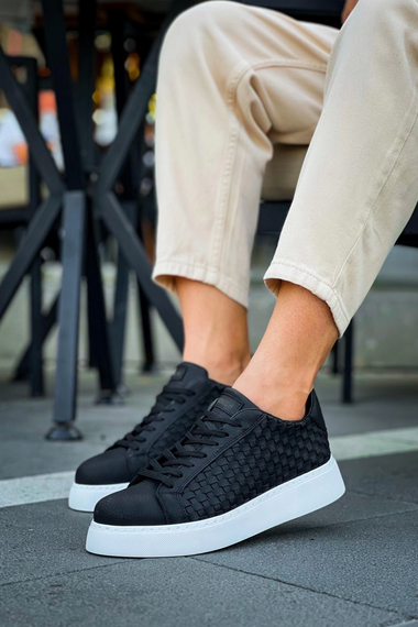 Мужские обувь для отдыха с вязаным узором - черно-белые, размер 38-45