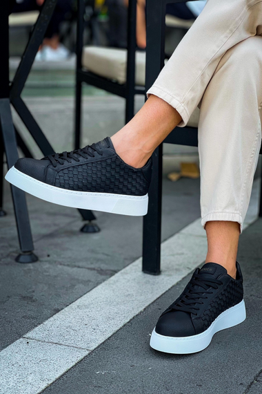 Мужские обувь для отдыха с вязаным узором - черно-белые, размер 38-45