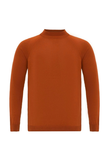 Мужской оверсайз свитер с полуподолговатым воротником - оранжевый, роскошная хлопковая текстура, идеален для повседневного городского стиля - фото 2