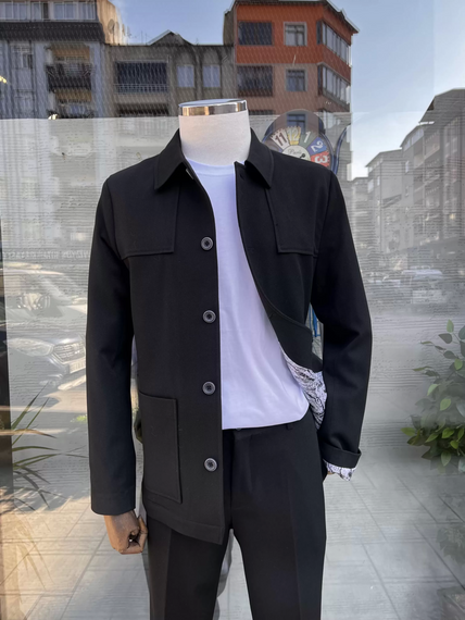 Мужской узкий спортивный костюм из эластичного материала черного цвета,Slim Fit, для размеров 46-56 - фото 2