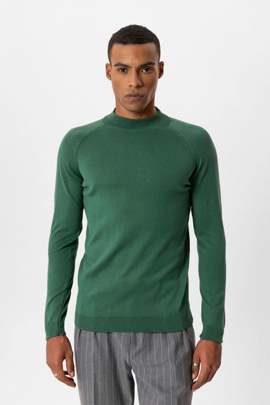 Erkek Owersize Yarım Balıkçı Triko Kazak -Yeşil - photo 1