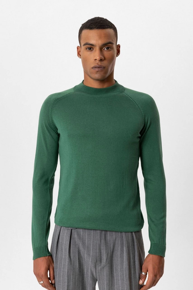 Erkek Owersize Yarım Balıkçı Triko Kazak -Yeşil - photo 4