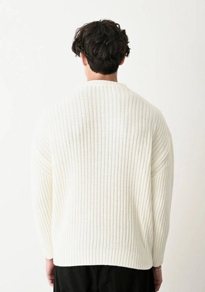 Erkek Bisiklet Yaka Owersıze Örme Triko - Ekru - photo 2