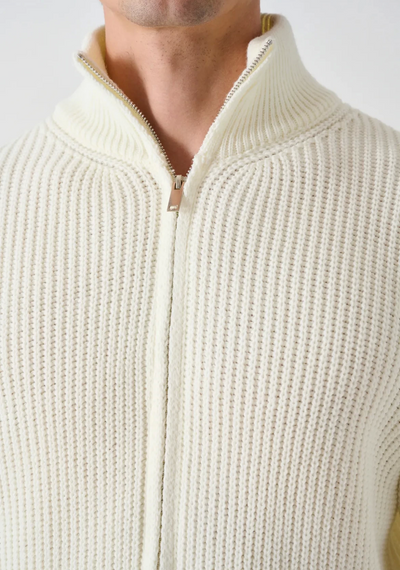 Erkek Owersize Hakim Yaka Fermuarlı Hırka -Beyaz - fotoğraf 5