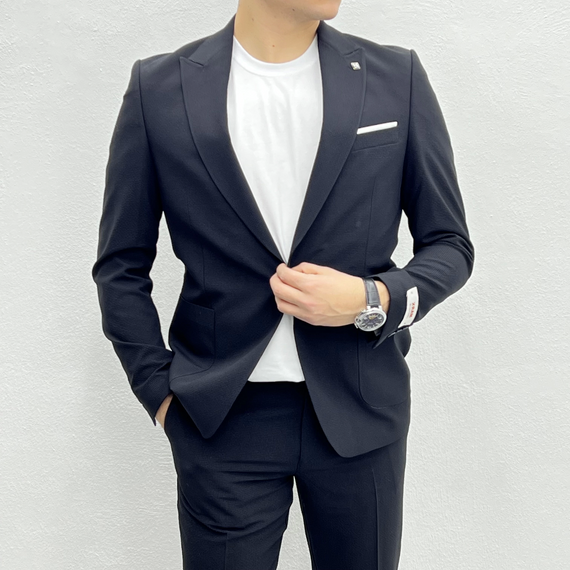 Men's Slim Fit Crinkle Fabric Sports Suit - Black - photo 1