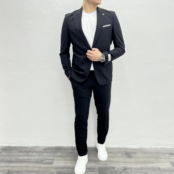 Men's Slim Fit Crinkle Fabric Sports Suit - Black - photo 2