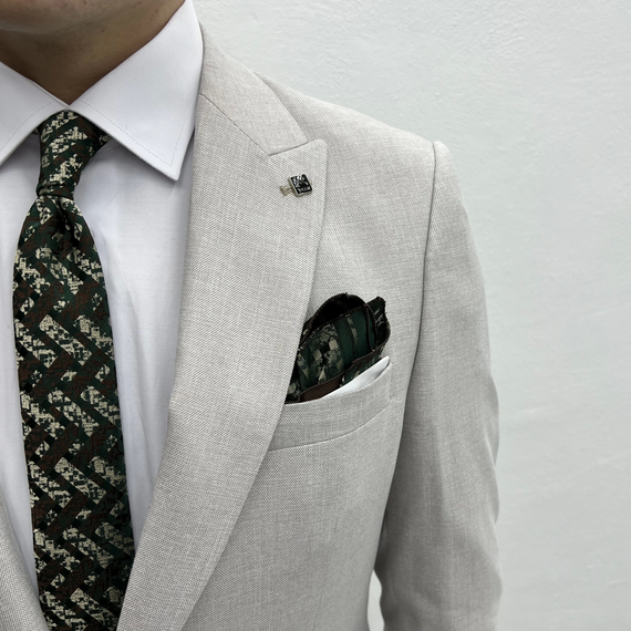 Мужской приталенный спортивный костюм - Кремовый, жакет и брюки, только сухая чистка, размеры 46-56