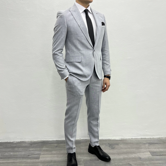 Чоловічий спортивний піджак з вузьким кроєм сірого кольору, розмір 50, містить піджак та штани, з візкозно-поліамідної суміші