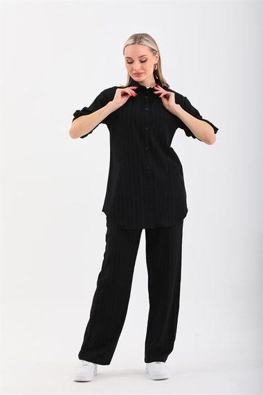 Women's Daily Three-piece Suit Shirt Trousers T-Shirt - BLACK - photo 2
