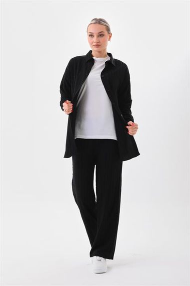 Women's Daily Three-piece Suit Shirt Trousers T-Shirt - BLACK - photo 1